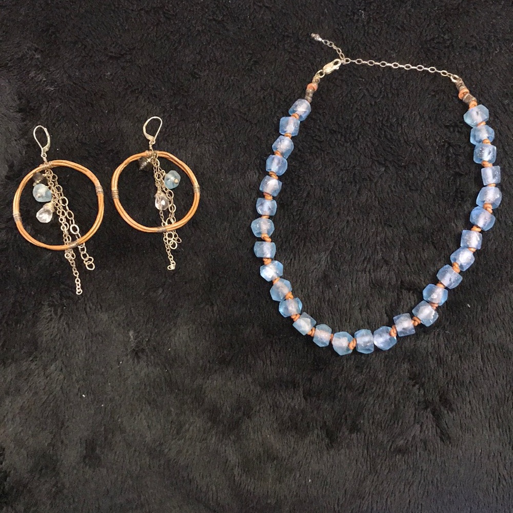 Recycled glass Necklace and Earring Set